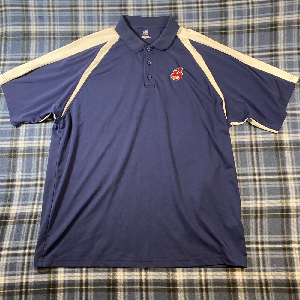 MLB Genuine‎ Merchandise Cleveland Indians Chief Wahoo Polo Shirt Navy Blue 2XL